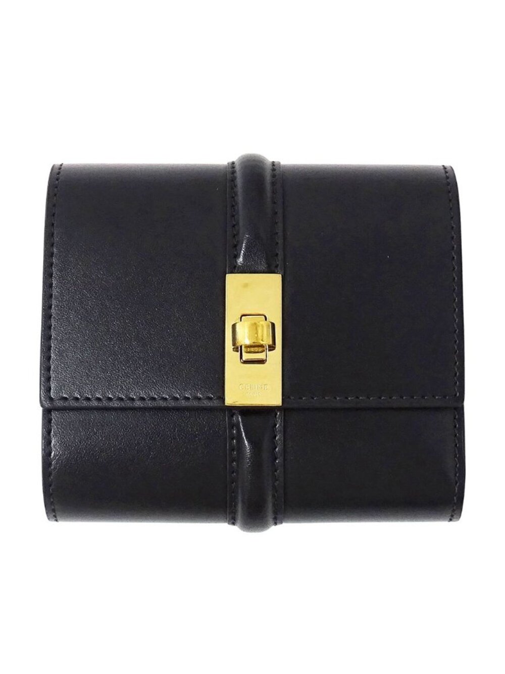 Celine Wallet Trifold Small 16 Saize Leather Black Mini